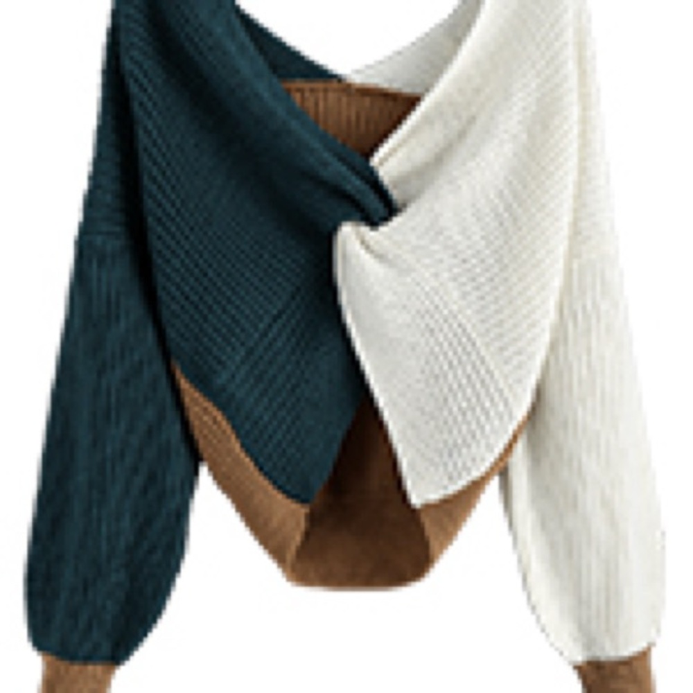 ‼️SOLD Colorblock Sweater - Teal, White, and Brown